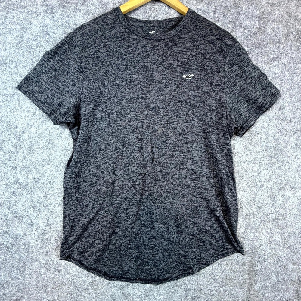 Hollister T-Shirt Mens Large Charcoal Gray Seagull Logo Crew Neck Short Sleeve